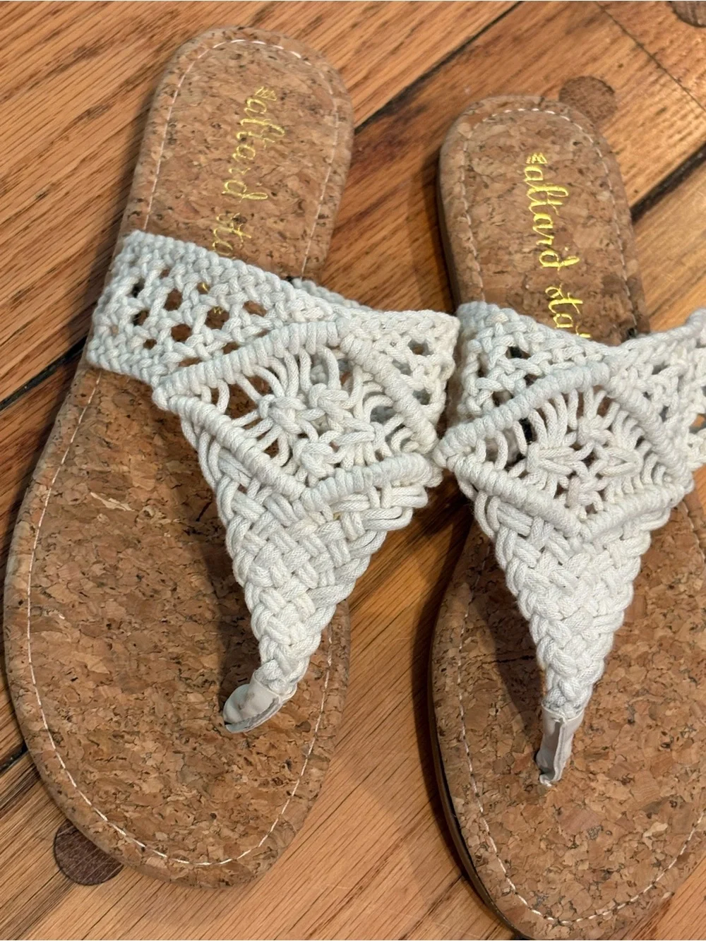 Altar’d State White Macramé Cork Boho hippie Thong Sandals - Women 8.5